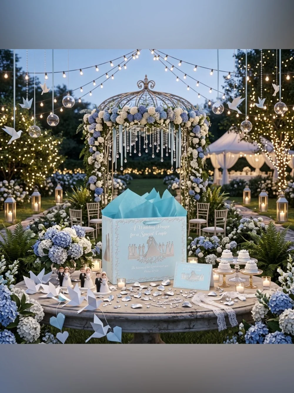 Wedding Prayer Gift Bag with Blue Tissue - Elegant Bridal Party Favor